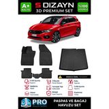 S-Dizayn Fiat Egea HB 3D Pro Havuzlu Paspas ve Bagaj Havuzu Seti (2'li SET) 2015 Üzeri A+ Kalite - Siyah