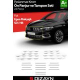 S-Dizayn Fiat Egea Krom Ön Panjur ve Tampon Çıta Seti Diamond Model 22 Prç. 2020 Üzeri (Parlak Krom)