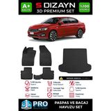 S-Dizayn Fiat Egea Sedan 3D Pro Havuzlu Paspas ve Bagaj Havuzu Seti (2'li SET) 2015 Üzeri A+ Kalite - Siyah