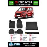 S-Dizayn Ford Courier 3D Pro Havuzlu Paspas ve Bagaj Havuzu Seti (2'li SET) 2014-2022 A+ Kalite - Siyah