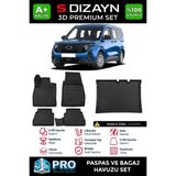 S-Dizayn Ford Courier 3D Pro Havuzlu Paspas ve Bagaj Havuzu Seti (2'li Set) 2023 Üzeri A+ Kalite - Siyah