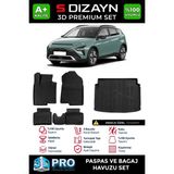 S-Dizayn Hyundai Bayon 3D Pro Havuzlu Paspas ve Bagaj Havuzu Seti (2'li Set) 2021 Üzeri A+ Kalite - Siyah