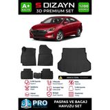 S-Dizayn Hyundai Elantra 3D Pro Havuzlu Paspas ve Bagaj Havuzu Seti (2'li Set) 2020 Üzeri A+ Kalite - Siyah