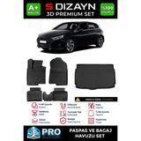 S-Dizayn Hyundai i20 3D Pro Havuzlu Paspas ve Bagaj Havuzu Seti (2'li SET) 2020 Üzeri A+ Kalite - Siyah