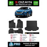 S-Dizayn Hyundai Tucson 3D Pro Havuzlu Paspas ve Bagaj Havuzu Seti (2'li Set) 2015-2021 A+ Kalite - Siyah