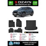 S-Dizayn Hyundai Tucson 3D Pro Havuzlu Paspas ve Bagaj Havuzu Seti (2'li Set) 2021-2024 A+ Kalite - Siyah