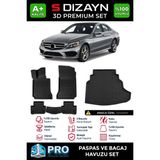 S-Dizayn Mercedes C Serisi W205 3D Pro Havuzlu Paspas ve Bagaj Havuzu Seti (2'li Set) 2014-2020 A+ Kalite - Siyah