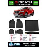 S-Dizayn MG EHS Elektrikli 3D Pro Havuzlu Paspas ve Bagaj Havuzu Seti (2'li SET) 2018-2024 A+ Kalite - Siyah