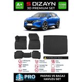 S-Dizayn Nissan Qashqai E-Power 3D Pro Havuzlu Paspas ve Bagaj Havuzu Seti (2'li SET) 2021-2024 A+ Kalite - Siyah
