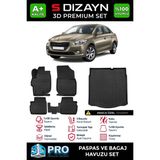 S-Dizayn Peugeot 301 3D Pro Havuzlu Paspas ve Bagaj Havuzu Seti (2'li SET) 2013 Üzeri A+ Kalite - Siyah