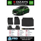 S-Dizayn Peugeot 308 3D Pro Havuzlu Paspas ve Bagaj Havuzu Seti (2'li Set) 2022 Üzeri A+ Kalite - Siyah