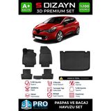 S-Dizayn Renault Clio 4 3D Pro Havuzlu Paspas ve Bagaj Havuzu Seti (2'li Set) 2012-2019 A+ Kalite - Siyah