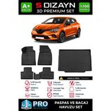 S-Dizayn Renault Clio 5 3D Pro Havuzlu Paspas ve Bagaj Havuzu Seti (2'li SET) 2019 Üzeri A+ Kalite - Siyah