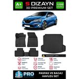 S-Dizayn Renault Megane 4 Sedan 3D Pro Havuzlu Paspas ve Çift Kulak Bagaj Havuzu Seti (2'li Set) 2016-2021 A+ Kalite - Siyah