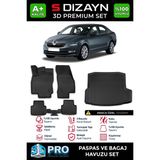 S-Dizayn Skoda Octavia 3D Pro Havuzlu Paspas ve Bagaj Havuzu Seti (2'li Set) 2013-2017 A+ Kalite - Siyah
