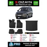 S-Dizayn Vw Caddy 3D Pro Havuzlu Paspas ve Bagaj Havuzu Seti (2'li Set) 2010-2015 A+ Kalite - Siyah