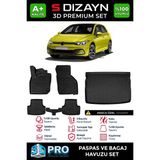 S-Dizayn VW Golf 8 Manuel 3D Pro Havuzlu Paspas ve Üst Bagaj Havuzu Seti (2'li SET) 2020-2024 A+ Kalite - Siyah
