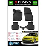 S-Dizayn Vw Golf 8 Otomatik 3D Pro Havuzlu Paspas 2021-2024 A+ Kalite 3DS-SDZ106 - Siyah