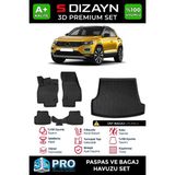 S-Dizayn Vw T-Roc 3D Pro Havuzlu Paspas ve Üst Bagaj Havuzu Seti (2'li Set) 2019-2021 A+ Kalite - Siyah