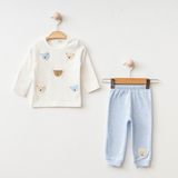 S Erkek Bebek Günlük Giyim %100 Pamuklu Yumuşak Kumaş Alt Üst Uzun Kollu 2'li Pijama Takımı - 0 - 3 Ay - Mavi
