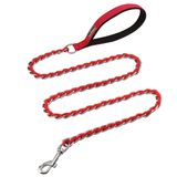 S-ETOVUS Çiğnemeye dayanıklı metal tasma zinciri, köpek tasması, orta büyük köpekler için, zincir bağlantısı, köpek tasması, çiğnemez, 4 m, güçlü ısırmaz, rahat yumuşak dolgulu sap kırmızı