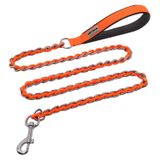 S-ETOVUS Çiğnemeye dayanıklı metal tasma zinciri, köpek tasması, orta büyük köpekler için, zincir bağlantısı, köpek tasması, çiğnemez, 4 m, güçlü ısırmaz, rahat yumuşak dolgulu sap, turuncu