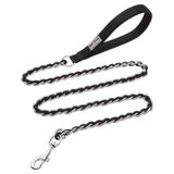 S-ETOVUS Çiğnemeye karşı dayanıklı, metal tasma, köpek tasması, orta büyük köpekler için, zincir bağlantısı, köpek tasması, çiğnemez, 5 m, güçlü ısırmaz, rahat, yumuşak dolgulu sap, siyah