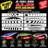 S.F. Jig Jig, Rapala, Silikon Balık Boya Şablonu 120MM Set2 –10 Adet- Balık Desen Aparatı – Airbrush ve Sprey Boya Için Esnek Şablon
