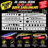 S.F. Jig Jig, Rapala, Silikon Balık Boya Şablonu 120MM Set3–10 Adet- Balık Desen Aparatı – Airbrush ve Sprey Boya Için Esnek Şablon
