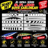 S.F. Jig Jig, Rapala, Silikon Balık Boya Şablonu 120MM Seti – 30 Adet Balık Desen Aparatı – Airbrush ve Sprey Boya Için Esnek Şablon