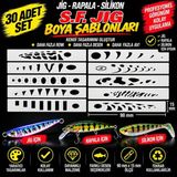 S.F. Jig Jig, Rapala, Silikon Balık Boya Şablonu 90mm Seti - 30 Adet Balık Desen Aparatı - Airbrush ve Sprey Boya Için Esnek Şablon