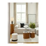 S Home Design Concept Crema Silindir Puf Siyah Detaylı, Teddy, Beyaz