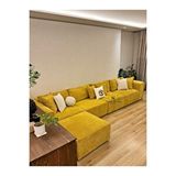 S Home Design Concept Frida 5 Modül Sırt Minderli Pofidik Modüler Kanepe L Köşe Koltuk Takımı, Fitilli Kadife Hardal