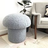 S Home Design Concept Mushroom Mantar Puf, Teddy Gri Beyaz