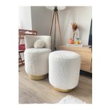 S Home Design Concept Silindir Puf Gold Detaylı, Teddy, Beyaz