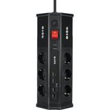 S-Link PRZ03 Prizhive 3 Metre 1860 Joule 3x1.5mm 2xusb 2xtype C 2.4A/5V 250V 16A/3860W 6 Lı Akım Korumalı Priz - Siyah
