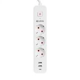 S-Link SPG03TC Beyaz 2 USB +1 Type C 5V2.4A 1.5 mt 3x1.00 mm Bakır 750 Joule 3'lü Anahtarlı Akım Korumalı Priz