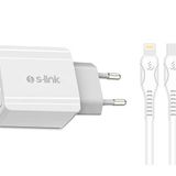 S-Link Type-C Kablolu Beyaz 2 Girişli Araç İçi Şarj Aleti