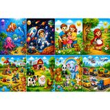 S-Online Ahşap+Eva Eğitici Yapboz 12 Parça Puzzle 8'li Set Montessori Zeka ve Motor Beceri Geliştirici Oyuncak