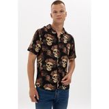S-Ponder Erkek Vintage Kurukafa Desenli %100 Viskon Kısa Kollu Gömlek - 2XL - Çok Renkli