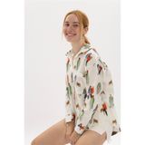 S-Ponder Kadın Vintage Eski Moda Desenli %100 Pamuk Uzun Kollu Gömlek