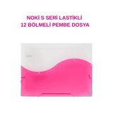 S Seri Lastikli 12 Bölmeli Dosya Pembe 1 Adet