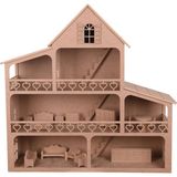 s.tkoleksiyonhobiantika S.tkoleksiyonhobiantikaahşap Oyuncak Barbie Evi ( 15 Adet Minyatür Mobilya Takımı Ile Beraber ) - Ahşap Desenli