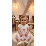 S.Y.M Angel Baby Nervürlü ve Güpürlü Şık Pembe Kız Bebek Fiyonklu Tül Elbise (6-18 Ay) - 690Ecru - 9 Ay