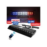 S12 Kumandalı Cam İçi Vantuzlu Polis Çakar Lamba İkaz Lambası 12 Ledli 14 Farklı Mod Kablosuz Kırmızı Beyaz Mavi 3 Renk Çakmaklık Girişli 00 Şüscaroto Aksesuar