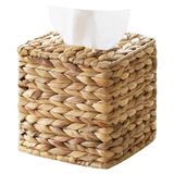 S310 Mendil Kutusu Tutacağı - Mendil Kutusu Kapağı Kare - Hasır Dokular Küp Kutu Kapağı - Masa ve Banyoda Boho Dekoratif Dokuma Yüz Mendili Tutucu 14 cm U x 14 cm G x 14 cm Y (Kare)