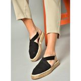 S404010106 Siyah Dantel Kumaş Kadın Espadril Sandalet