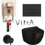 S60 Mat Siyah Smoot Flush Asma Klozet, Vitra Mat Siyah Gömme Rezervuar Set 768-1851