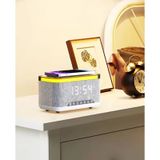 Sa-148 15w Kablosuz Şarj Etme Özellikli Masa Saati - Çalar Saatli Alarm - Bluetooth Hoparlör - Radyo beyaz
