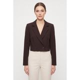 Saade Acı Kahverengi Kadın Regular Fit Kruvaze Kapama Dokuma Crop Blazer Ceket -Şık & Spor - 34